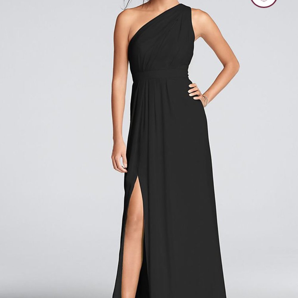 Davids Bridal One-Shoulder Crinkle Chiffon Dress